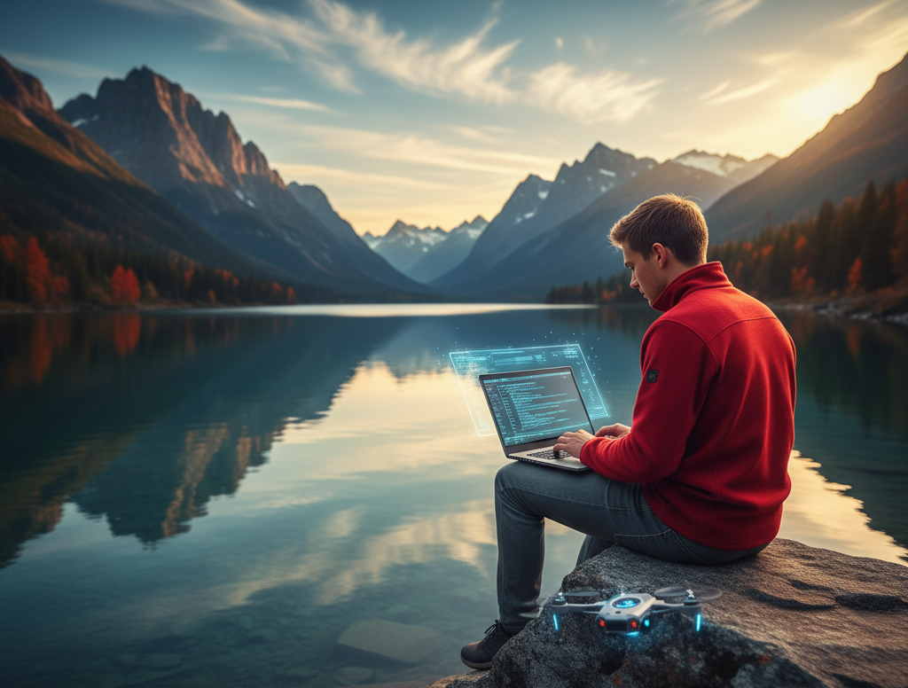 Person som jobber på laptop i norsk natur