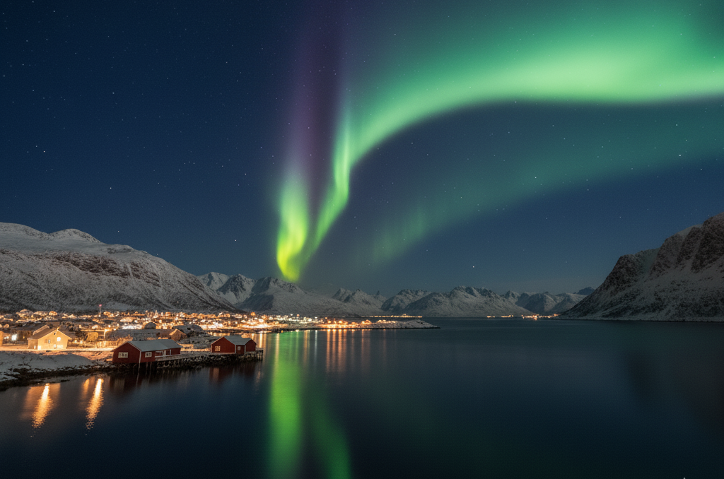 Norsk landsby på vinteren